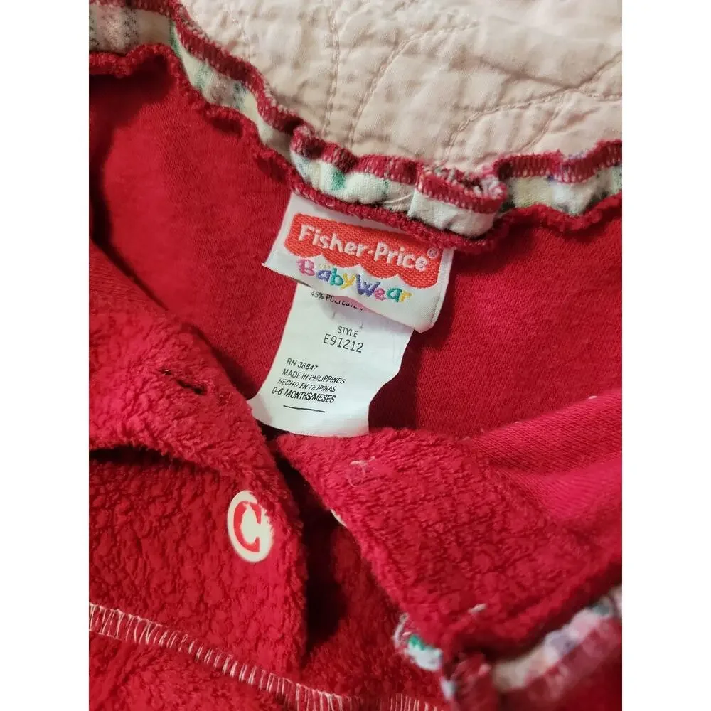 Vintage 90s Fisher-Price Baby ABC Plaid Romper Faux Red Cardigan Size 0-6 M